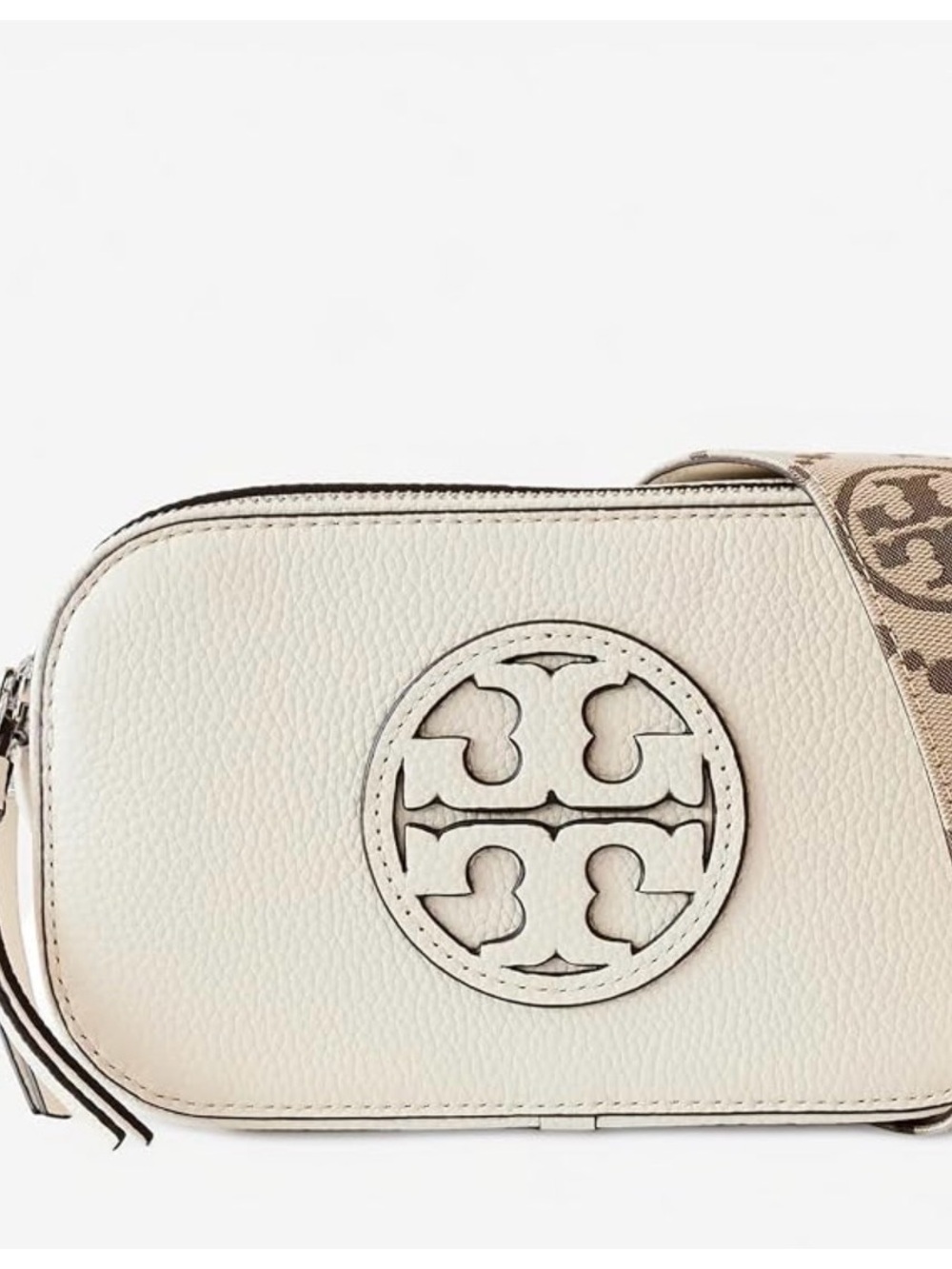 Tory Burch Cream Leather Mini Crossbody with Logo Strap